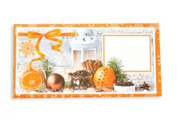 Vánoční obálka 220 x 110 mm - Oranžová, pomeranč, skořice, hřebíček