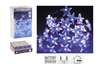 Vánoční dekorace LED hvězdičky na baterie 20 diod (95cm) - Studená bílá