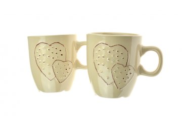 Set 2ks keramických šálků na kávu SIAKI srdce - Karamelově krémový