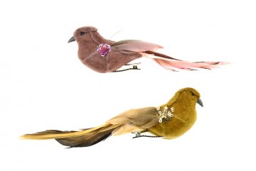 Ptáček na klipsu 17 cm 2 ks - Růžový a hnědý