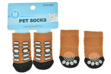 Ponožky pro psy s protiskluzovou podrážkou 3x7.5cm (M) - Hnědé s flíčky