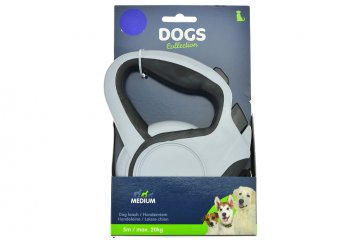 Samonavíjecí vodítko pro psy DOGS 5m, max 20kg - Světle šedé