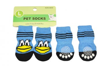 Ponožky pro psy s protiskluzovou podrážkou 3,5x9cm (L) - Modré s kačerem