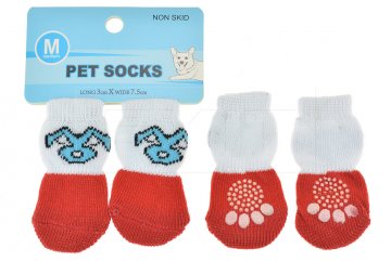 Ponožky pro psy s protiskluzovou podrážkou 3x7.5cm (M) - Červeno bílé
