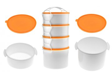 Plastový jídlonosič 4 dílný 3x1,1l + 1x2l - Oranžový (32cm)