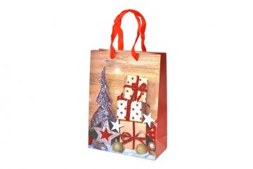 Dárková taška se třpytky  20 cm - Strom a dárky