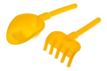 Hrabičky a lopatka na pískoviště (25cm) - Žlutý set