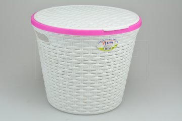 Kulatý plastový koš na prádlo v imitaci ratanu SARAL PLASTIK 15l (32.5x27cm) - Bílý