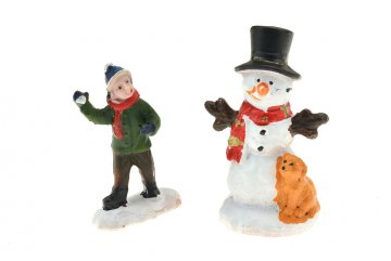 Vánoční dekorace figurky - Kluk a sněhulák