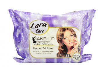 Vlhčené ubrousky na odstranění make-upu LARA 25ks (18x18cm) - Fialové balení