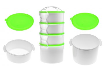 Plastový jídlonosič 4 dílný 3x1,1l + 1x2l - Zelený (32cm)
