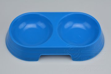 Dvojitá plastová miska na krmivo - Modrá (24,5x13x4cm)