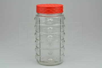 Skleněná nádoba s plastovým víkem (1750ml) - Červené víko