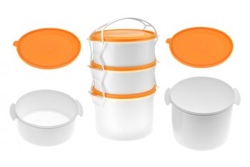Plastový jídlonosič 3 dílný 2x1,1l + 1x2l - Oranžový (26cm)