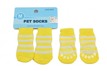 Ponožky pro psy s protiskluzovou podrážkou 3x7,5cm (M) - Žluté s pruhy