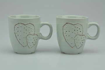 Set 2ks keramických šálků na kávu SIAKI srdce - Krémově tyrkysový