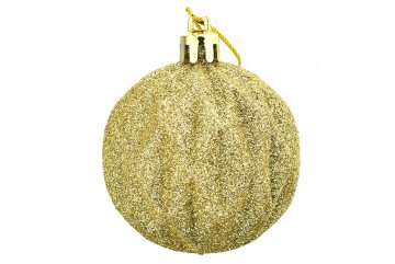 Vánoční koulička (6cm) - Zlatá, se třpytkami, tvarovaná, 1ks