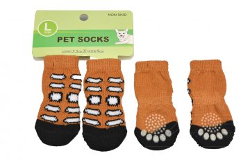Ponožky pro psy s protiskluzovou podrážkou 3,5x9cm (L) -Hnědé s flíčky