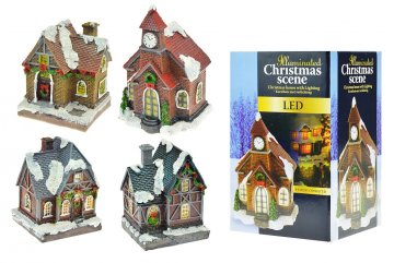Vánoční scéna (10cm) - S LED diodami, Dům, mix motivů, 1ks