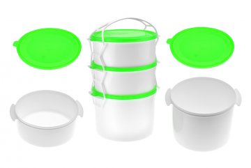 Plastový jídlonosič 3 dílný 2x1,1l + 1x2l - Zelený (26cm)