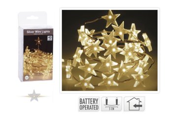 Vánoční dekorace LED hvězdičky na baterie 40 LED - Teplá bílá