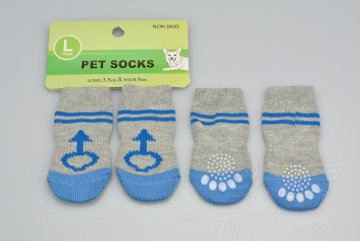 Ponožky pro psy s protiskluzovou podrážkou 3,5x9cm (L) -Šedo modré s ikonou pohlaví
