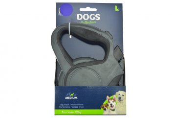 Samonavíjecí vodítko pro psy DOGS 5m, max 20kg - Tmavě šedé