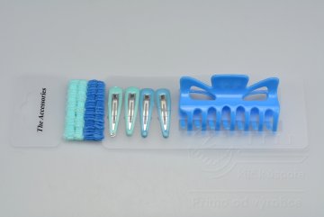 Vlasový set (9ks) sponky, gumičky a skřipec (8,5cm) - Modrý