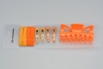 Vlasový set (9ks) sponky, gumičky a skřipec (8,5cm) - Oranžový