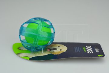 Gumová koule s hvízdajícím míčkem uvnitř DOGS (8cm) - Modrá
