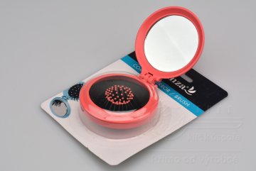 Kapesní zrcátko s kartáčem na vlasy ELEGANZA - Růžové (7,5x3,5cm)