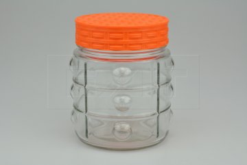 Skleněná nádoba s plastovým víkem (750ml) - Oranžové víko