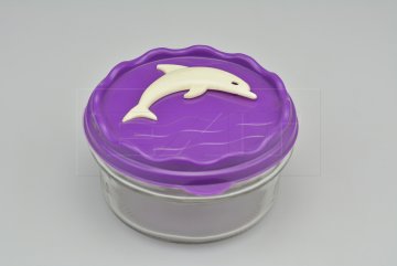 Skleněná nádoba s plastovým víkem s motivem delfína