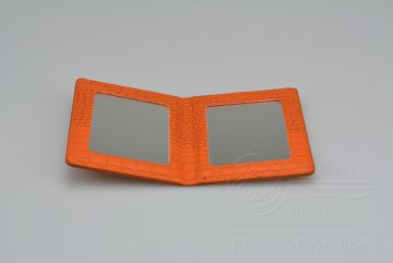 Kapesní zrcátko MR.PIN v imitaci kůže - Oranžové (10,5x8cm)