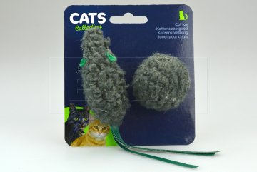 Chrastící hračky pro kočky, set koule a myš CATS (4a8cm) - Šedé