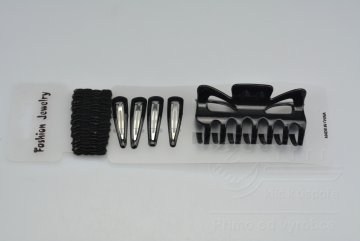 Vlasový set (9ks) sponky, gumičky a skřipec (8,5cm) - Černý