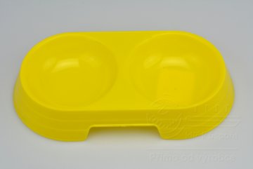 Dvojitá plastová miska na krmivo - Žlutá (24,5x13x4cm)