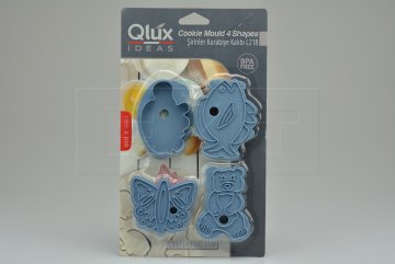 Set 4ks cukrářských vykrajovátek s razítkem 2v1 (8cm) QLUX - Modrý