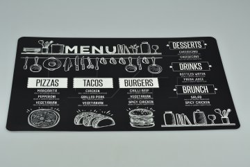 Vinylové prostírání (43.5x28.5cm) - MENU, pizzas, tacos, burgers
