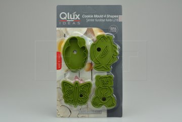 Set 4ks cukrářských vykrajovátek s razítkem 2v1 (8cm) QLUX - Zelený
