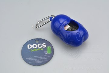 Plastové pouzdro na sáčky na psí hovínka - Modrá packa s karabinou včetně 20ks sáčků