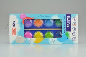 Vodové barvy (3cm) se štětcem EASY KIDS - Set 12 barev