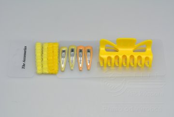 Vlasový set (9ks) sponky, gumičky a skřipec (8,5cm) - Žlutý