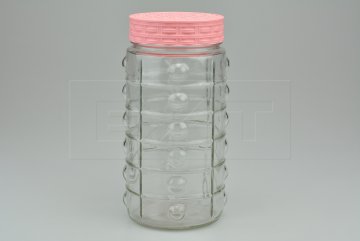 Skleněná nádoba s plastovým víkem (1750ml) - Růžové víko