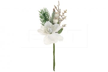 Vánoční dekorační zápich FLORA (14cm) Set 12ks - Bílý květ