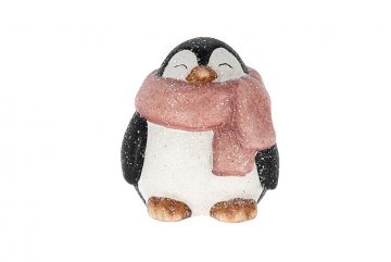 Dekorace - Tučňák s růžovou šálou