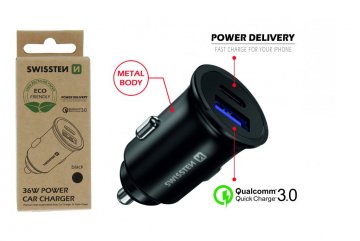 CL adaptér Power Delivery USB-C + Quick Charge 3.0 36 W metal (ECO BALENÍ)