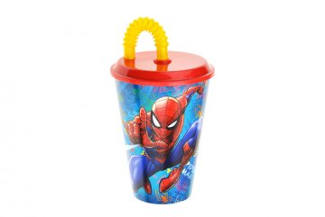 Plastový kelímek s brčkem a víčkem 430ml - Spiderman
