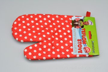 Teflonová kuchyňská rukavice s magnetem - Červená s puntíky (25cm)