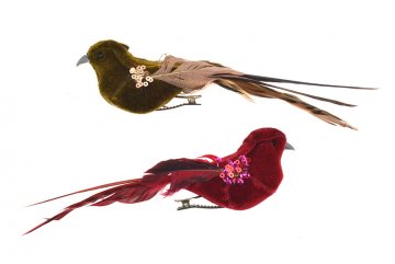 Ptáček na klipsu 17 cm 2 ks - Červený a hnědý